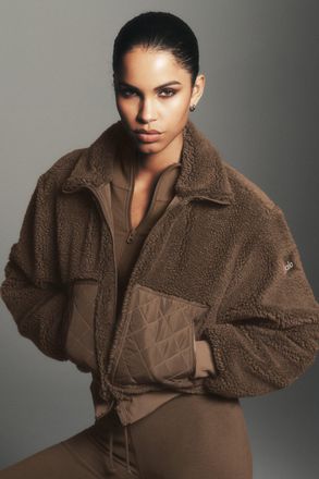 Alo | Sherpa Edge Bomber Jacket in Java Brown, Size: Medium