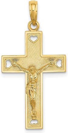 Diamond2Deal 14k Yellow Gold Cut-Out Heart I LOVE JESUS on Reverse Crucifix Charm