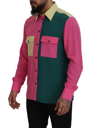 Dolce & Gabbana Mens Multicolor Patchwork Silk Button Down Shirt