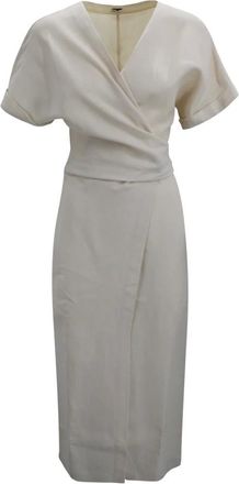 Brunello Cucinelli Midi Dresses, female, Beige, M, Linen Wrap Dress