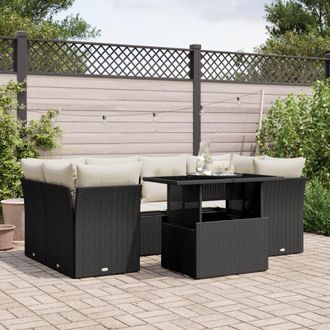 vidaXL Vidaxl - Set De Sof&aacute;s De Jard&iacute;n 7 Pzas Con Cojines Rat&aacute;n Sint&eacute;tico Negro