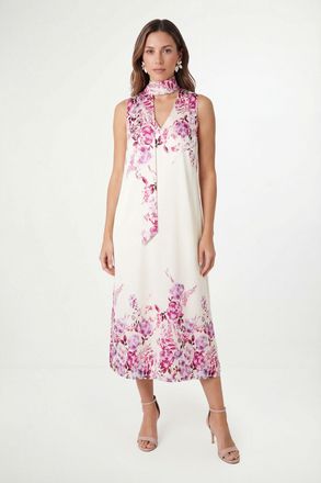Wallis Womens Petite Floral Satin Scarf Midi Dress - Pink - Size 20 UK