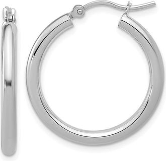 Diamond2Deal 10K White Gold Round Hinged Hoop Earrings
