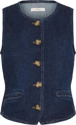 Inwear Jassen, Dames, Blauw, L, Denim, Donkere Wassing Denim Vest met Knopen