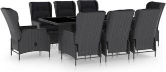 vidaXL Set Comedor Jard&iacute;n 9 Pzas Cojines Rat&aacute;n Sint&eacute;tico Gris Oscuro Vidaxl