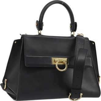 Ferragamo Sofia Satchel Smooth Leather Black Leather Handbag (Pre-Owned)