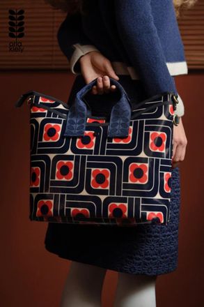 Orla Kiely Womens Navy Geometric Floral Print Tote Bag With Adjustable Crossbody Strap - One Size