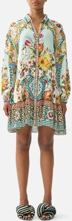 Camilla Long Sleeve Tiered Short Dress in Magic Of The Mercado at Nordstrom, Size Xx-Small