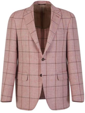 Canali checked blazer - men - Wool/Cupro/Linen/Flax - 48 - Pink