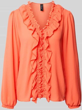 Marc Cain Bluse mit R&uuml;schen und V-Ausschnitt in Koralle, Gr&ouml;&szlig;e 34