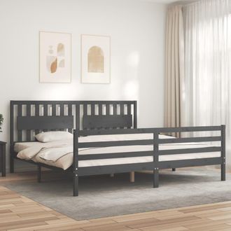 Berkfield Home Bed Frame with Headboard Grey 200x200 cm Solid Wood