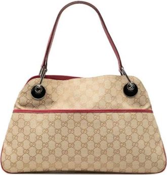 Gucci Pre-owned Shoulder Bags, female, Beige, Size: ONE SIZE Pre-owned Canvas Shoulder Bag