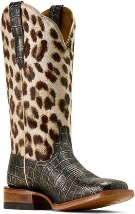 Ariat Frontier Farrah Wide Square Toe Western Boot in Midnight Croc Print at Nordstrom, Size 6