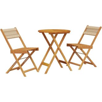 vidaXL Juego De Bistro De 3 Piezas Polipropileno Y Madera Maciza Beige Vidaxl
