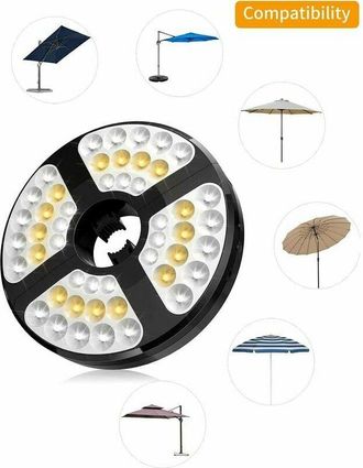 OEM Luces Para Sombrilla, 48 Luces Led Recargables, Con 3 Modos De Iluminaci&oacute;n, 72 Horas De Duraci&oacute;n, Luz Led Inal&aacute;mbrica Ajustable Para Jard&iacute;n, Terraza, 