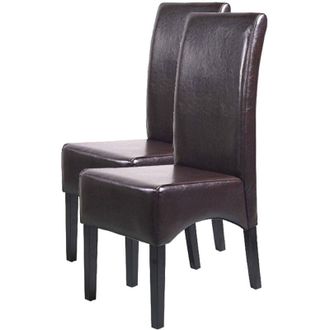 Hhg Set 2x sedie soggiorno moderno elegante Latina pelle per sala da pranzo marrone gambe scure