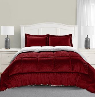 Elegant Comfort 3-Piece Micro-Suede Reversible Sherpa - Solid Color Design Comforter Set