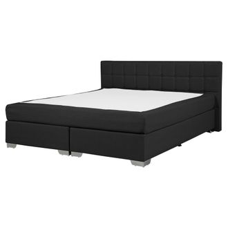 Beliani Cama Continental Tapizada Negra 160 X 200 Cm Marco Con Cabecero Y Colch&oacute;n Admiral