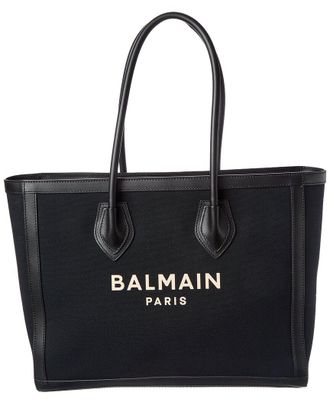 Balmain Logo Canvas & Leather Tote