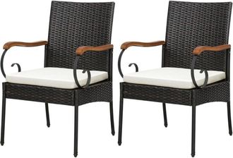 Costway 2Pcs Patio Wicker Chair Set Outdoor PE Rattan Chairs with Cushion