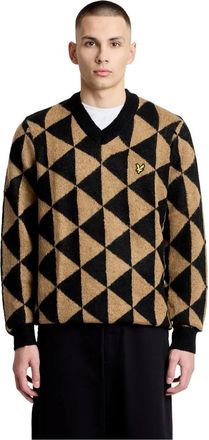 Lyle & Scott Round-neck Knitwear, male, Black, Size: XL Mohair Triangle Jumper