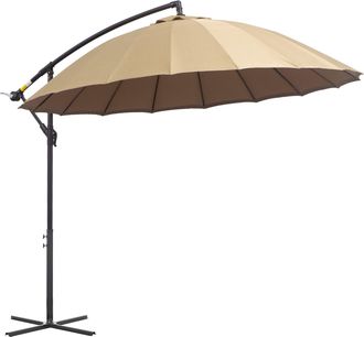 OUTSUNNY 3(m) Cantilever Shanghai Parasol w/ Crank Handle - Cross Base - Khaki | TJ Hughes