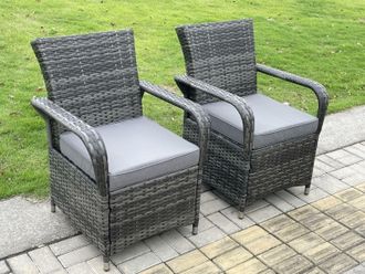 Fimous Rattan Garden Furniture Chairs Wicker Patio Outdoor 2 Chairs in Dark Grey