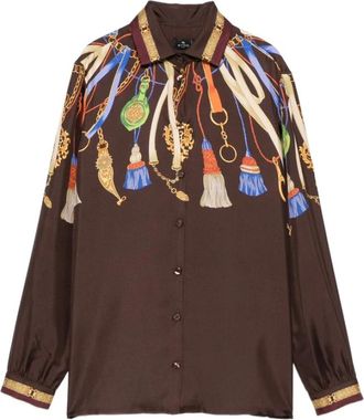 Etro Overhemden, Dames, Bruin, S, Printed Silk Shirt