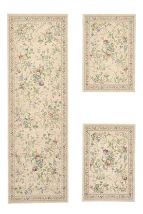 THEKO Alfombra floral tejida plana beige 70x400 cm