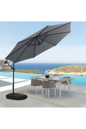 Living and Home 3M Banana Cantilever Outdoor Patio Parasol for Sunshade & Rain with Fillable Base on Wheels in Grey