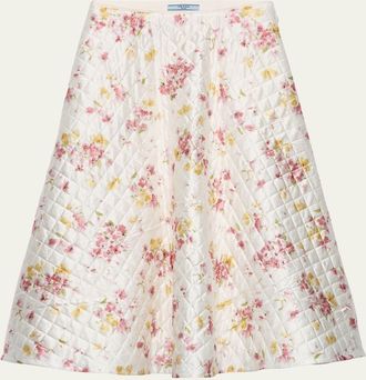 Prada Bouquet Satin Quilted Midi Skirt