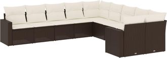 vidaXL Set De Sof&aacute;s De Jard&iacute;n 10 Pzas Y Cojines Rat&aacute;n Sint&eacute;tico Marr&oacute;n Vidaxl