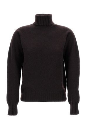 Drumohr Flat-Knit Wool Turtleneck Sweater with Ribbed Detailing