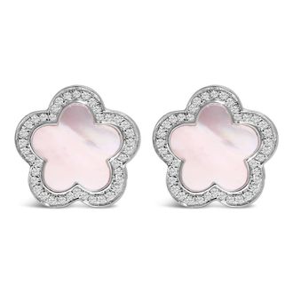 House of Brilliance 14K White Gold Mother of Pearl and 1/5 Cttw Diamond Halo Star Stud Earrings