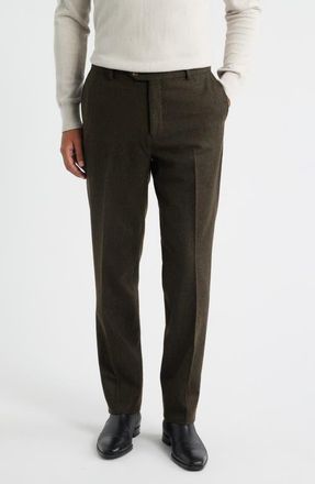 Berle Lambswool & Cashmere Donegal Tweed Dress Pants in Olive at Nordstrom, Size 42