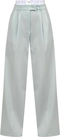 Liviana Conti Gabardine Trousers with Double Waist - female - Liviana Conti - Wide Trousers - Green - 2XL - Trousers