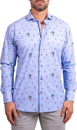 Maceoo Einstein Stretch Ascension 0207 Eden Print Contemporary Fit Button-Up Shirt in Blue at Nordstrom, Size X-Large