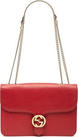 Gucci Pre-owned Womens Medium Dollar Calfskin Interlocking G Crossbody - Red Leather - One Size