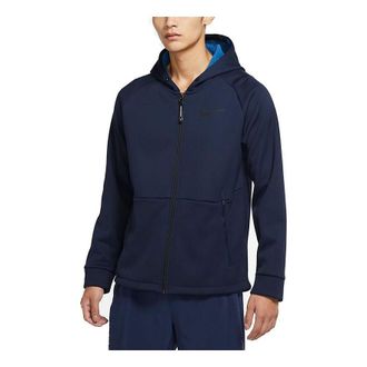 Nike Pro Therma-FIT Fleece Stay Warm Sports Training hooded Logo Jacket Navy Blue DD2125-451