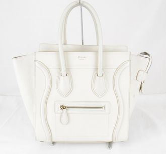 Celine White Leather Handbag Tote Bag (Pre-Owned)