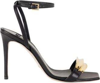 Elisabetta Franchi Schoenen, Dames, Zwart, 37 EU, Leer, Leren sandalen met juweeldetail