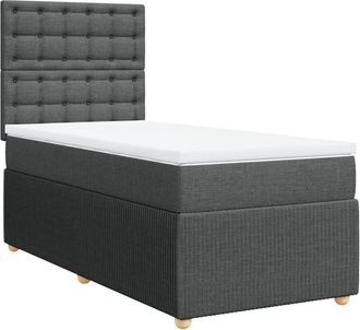 vidaXL Cama Box Spring Con Colch&oacute;n Tela Gris Oscuro 100x200 Cm Vidaxl