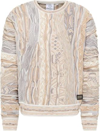Carlo Colucci Gebreide trui met opvallend patroon - Heren - Ronde hals truien - Beige - 3XL - Truien & Vesten