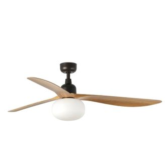 Netlighting Outwood Large 3 Blade Ceiling Fan Brown Oak Wood Light 1x E27 IP44