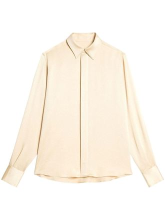 Ami silk finish long-sleeve shirt - women - Silk/Acetate - 34 - Neutrals