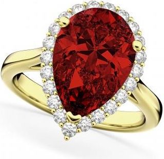 Allurez Pear Cut Halo Garnet & Diamond Engagement Ring 14K Yellow Gold 6.24ct