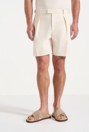 Mani&egrave;re De Voir Marin Tailored Pleated Shorts in Cream at Nordstrom, Size 30
