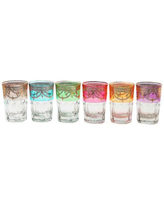 Classic Touch Set Of 6 Short Tumblers With Color And Gold Design