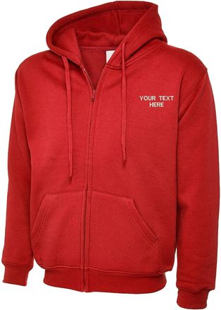 Generic Personalised Embroidered Your Text Classic Full Zip Hooded Sweatshirt Sports Casual Workwear Unisex Adult Gift Top(M, Red)
