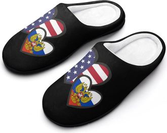 Generic Interlocking Hearts U.S.A. Russian Flag Mens Slipper Slip On Winter Warm House Slippers Shoes Indoor Outdoor